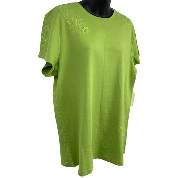 Coldwater Creek Green Women Plus 2X Top Tee Shirt Short Sleeve Embroidery New - Picture 5 of 9